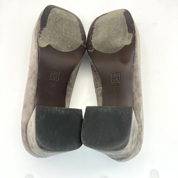 Bibi Lou Valencia Heeled Loafers Dove Grey Suede Gold Horse Bit Square Toe 37 - Picture 7 of 9